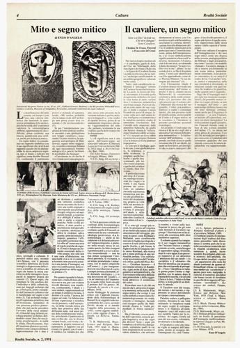 Enzo D'Angelo, 2 articoli in una foto: Mito e segno mitico, Il cavaliere un segno mitico. Realtà Sociale, numero 2, 1991