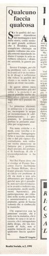 Enzo D'Angelo, Qualcuno faccia qualcosa, Realtà Sociale, numero 2, 1991
