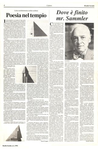 Enzo D'Angelo, Poesia nel tempio - Michele Miniello, Dove è finito mr Sammler, Realtà Sociale, numero 1, 1992
