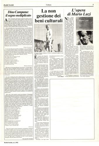 Giovanni De Girolami, Dino Campana: il segno - L'opera di Mario Luzi, Realtà Sociale, numero 1, 1992