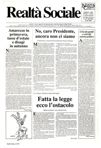 Realtà Sociale, prima pagina, numero 2, 1992