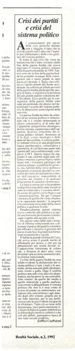Zeffiro Ciuffoletti, Crisi dei partiti e del sistema politico, Realtà Sociale, numero 2, 1992