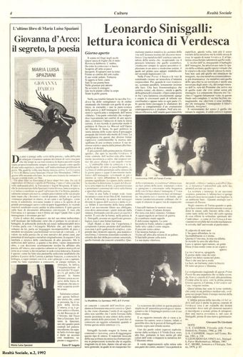 Enzo D'Angelo, Giovanna d'Arco: il segreto, la poesia - Giovanni De Girolami, Leonardo Sinisgalli, Realtà Sociale, numero 2, 1992