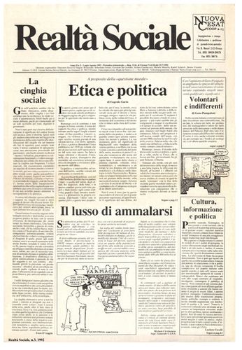 Realtà Sociale, prima pagina, numero 3, 1992