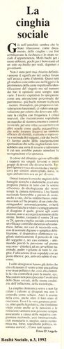 Enzo D'Angelo, La cinghia sociale, Realtà Sociale, numero 3, 1992