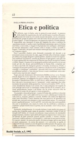 Eugenio Garin, Etica e politica (parte 2), Realtà Sociale, numero 3, 1992