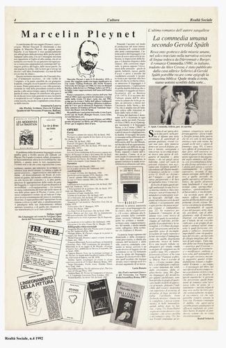 Marcelin Pleynet. Recensioni, Bibliografia - Rudolf Schürch, La commedia umana, Realtà Sociale, numero 4, 1992