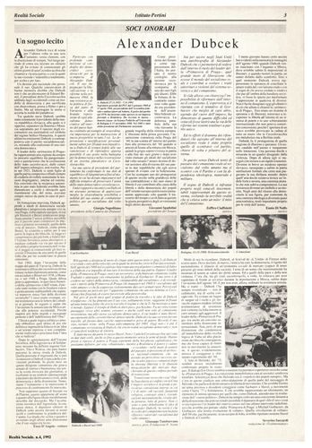 Enzo D'Angelo, Giorgio Napolitano, Giovanni Spadolini, Zeffiro Ciuffoletti, Ennio Di Nolfo, Giuseppe Tamburrano: Alexander Dubcek, Realtà Sociale, numero 4, 1992