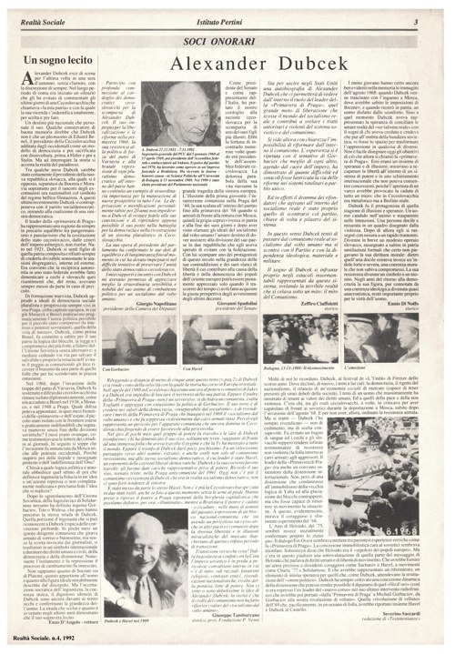 Enzo D’Angelo, Un sogno lecito, Realtà Sociale, numero 4, 1992