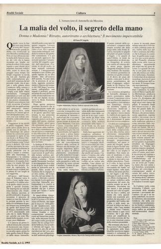 Enzo D'Angelo, L'Annunciata di Antonello da Messina, Realtà Sociale, numero 1-2, 1993