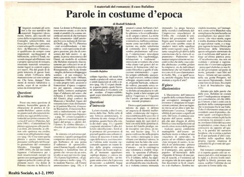 Rudolf Schürch, Il caso Bufalino, Parole in costume d'epoca, Realtà Sociale, numero 1-2, 1993