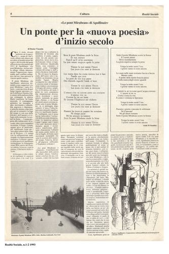 Denise Visentin, Le Pont Mirabeau di Apollinaire, Realtà Sociale, numero 1-2, 1993