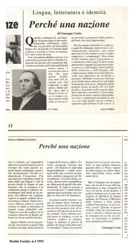 Giuseppe Conte, Perchè una nazione, Realtà Sociale, numero 3, 1993
