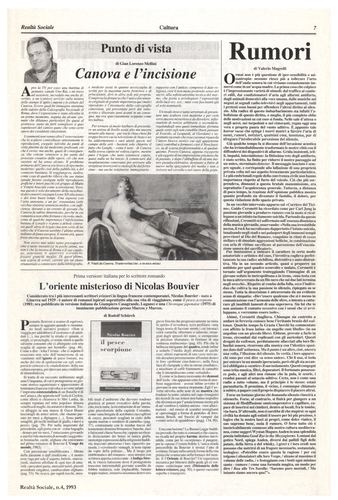 Valerio Magrelli, Rumori - Rudolf Schürch, L'oriente misterioso - G. Mellini, Canova, Realtà Sociale, numero 4, 1993